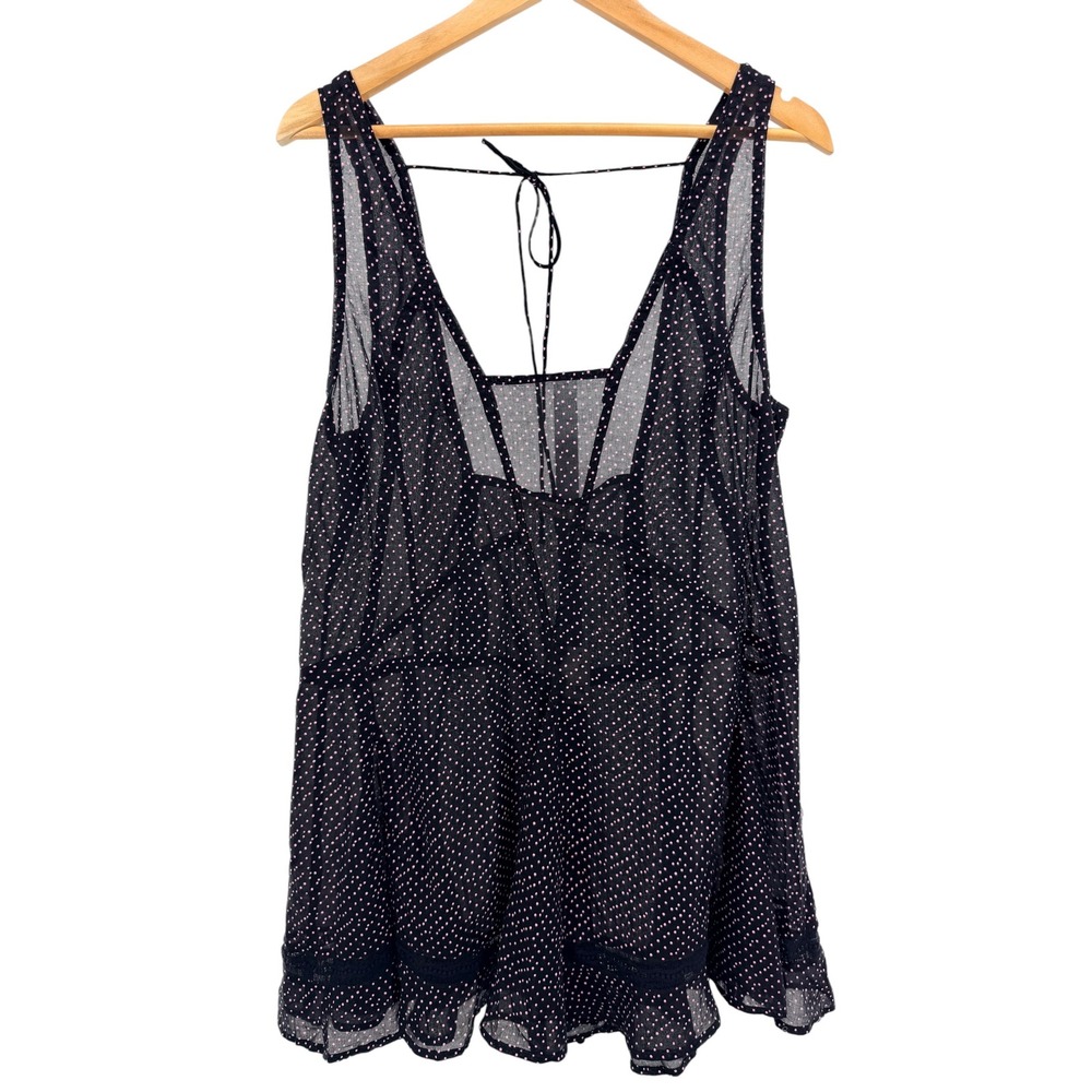 Intimately Free People Black Pink Polka Dot Sheer Slip Dress M NWT Babydoll Boho